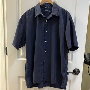 Nautica Men's Navy Blue Shirt, size XL, silk and cotton blend
